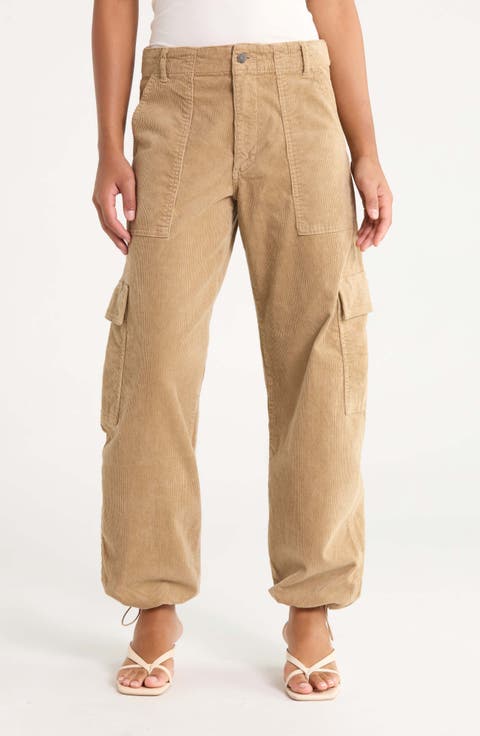 Honor High Waist Drawcord Hem Corduroy Cargo Pants
