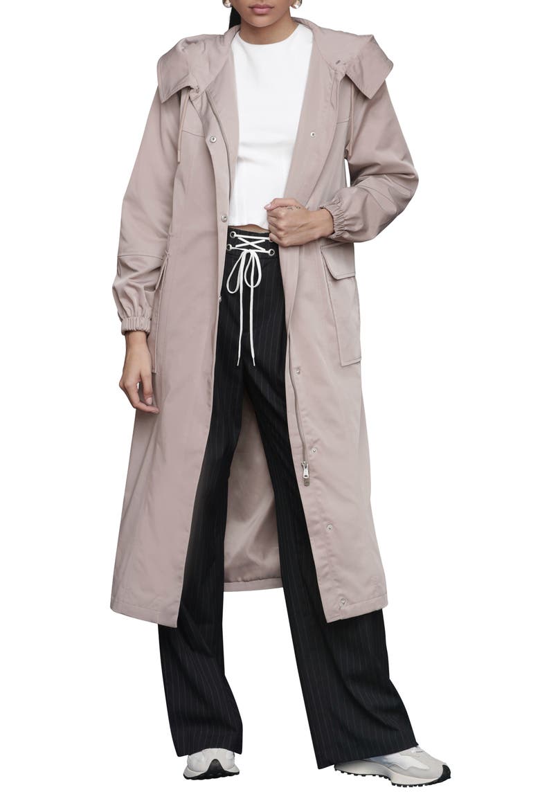 Hooded Water Resistant Longline Anorak, Main, color, PINK SAND