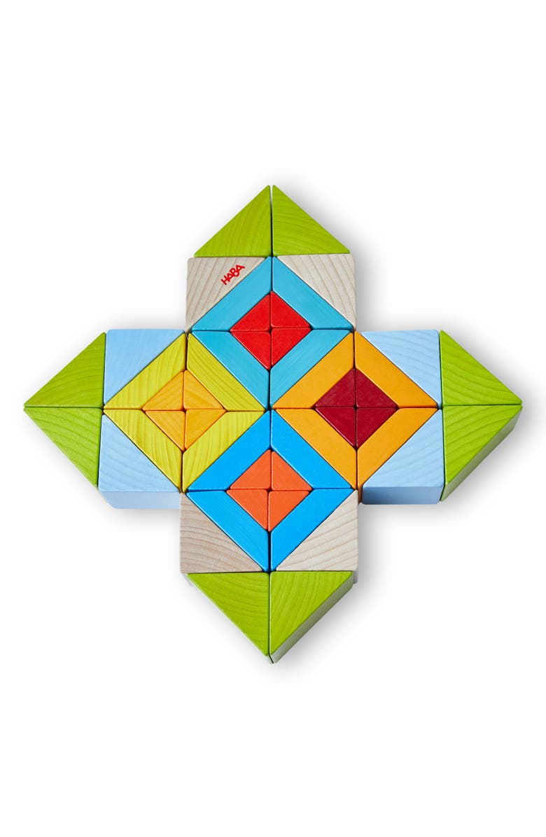 HABA 3D Puzzle Cube Mosaic - 48 Piece Wooden Blocks with 10 Double Sided Template Cards, Alternate, color, Multi