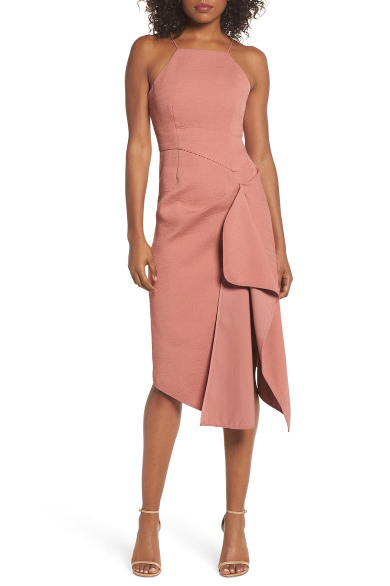 Fluidity Draped Midi Dress, Main, color, TERRACOTTA