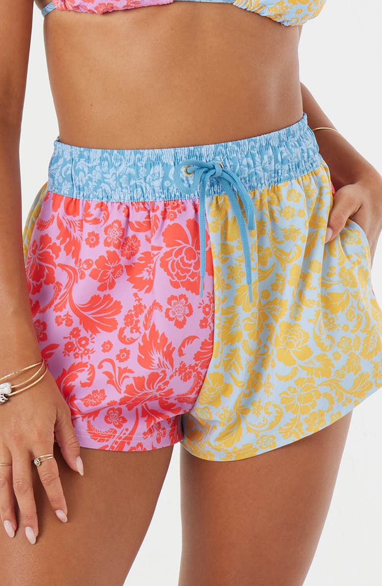 Roxy Tapestry Patchwork No Bad Waves Cover-Up Shorts, Main, color, 
