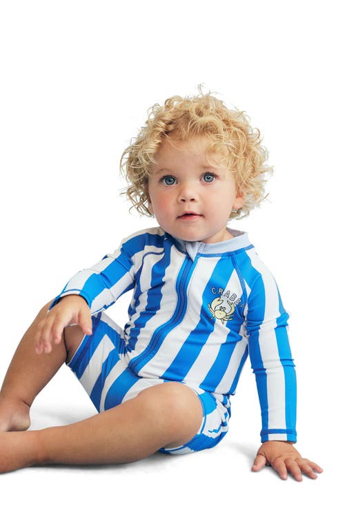 Cotton On Kids Cameron Long Sleeve Swimsuit in Harbour Blue Bold Stripe at Nordstrom, Size 6-12M