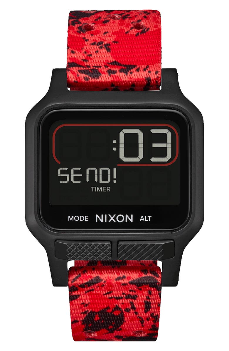 Nixon Heat Digital Rubber Strap Watch, Alternate, color, Black / Red