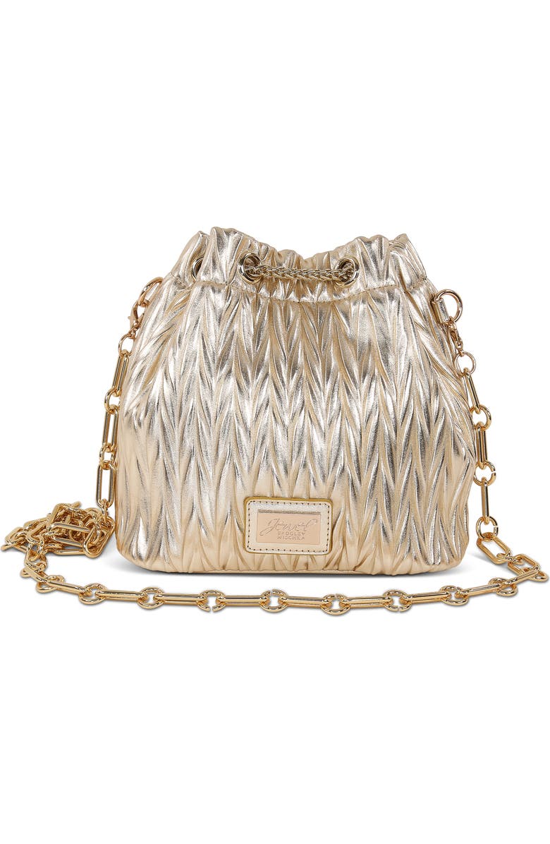 Jewel Badgley Mischka Diana Chevron Pleated Metallic Bucket Bag, Alternate, color, Gold