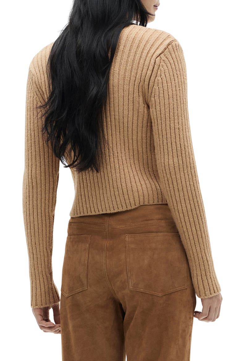 V-Neck Rib Cardigan, Alternate, color, MEDIUM BROWN