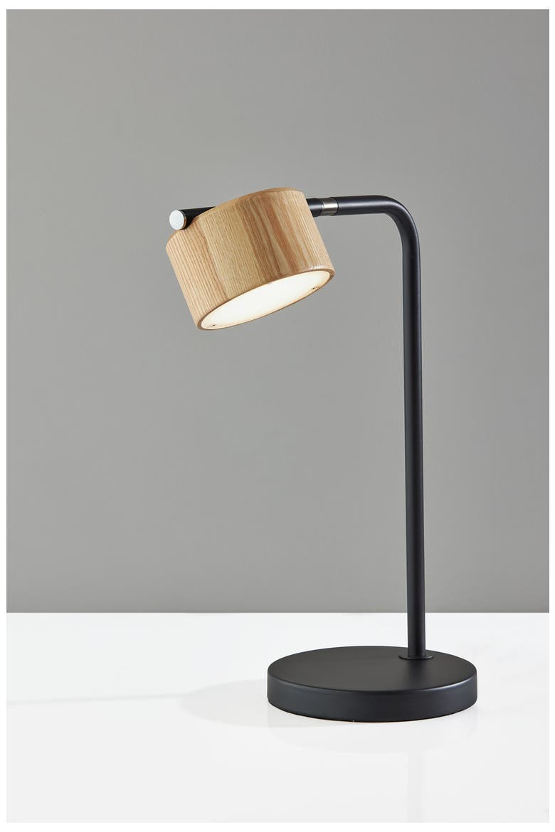 Roman LED Desk Lamp, Alternate, color, BLACK / NATURAL WOOD
