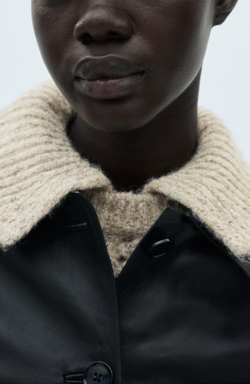 Shop Mango Open Stitch Polo Sweater In Sand