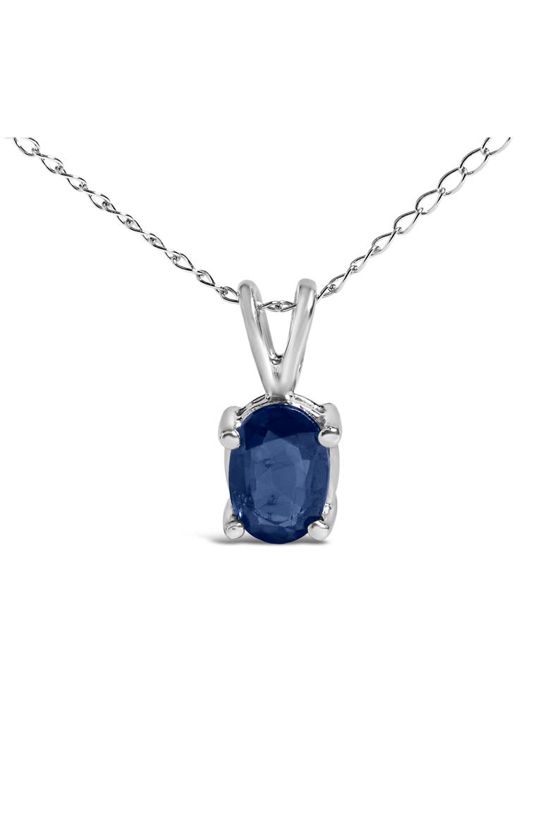 14K Gold 6x4MM Oval Shaped Gemstone Solitaire Pendant Necklace, Alternate, color, Blue Sapphire | White