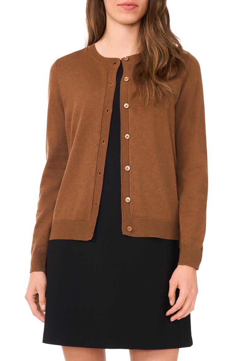 Crewneck Cardigan, Main, color, RICH COGNAC