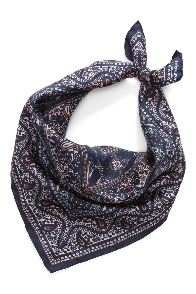 Border Paisley Silk Scarf, Alternate, color, NAVY