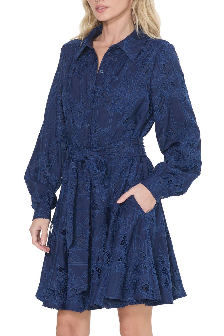Serane Eyelet Embroidery Long Sleeve Minidress, Alternate, color, NAVY