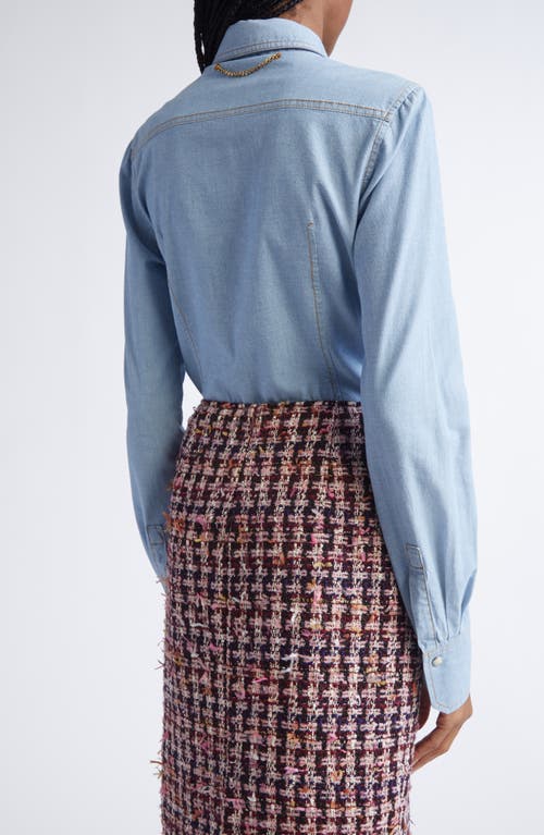 St John St. John Tie Neck Chambray Shirt In Blue