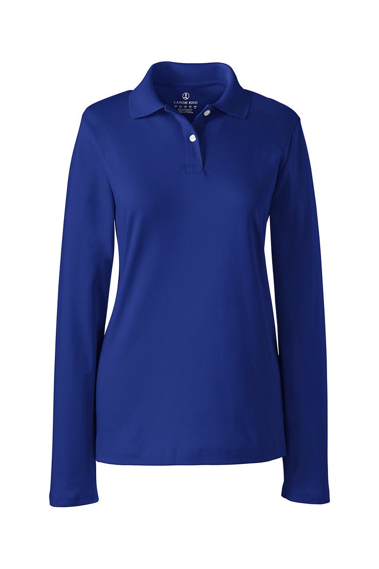 School Uniform  Long Sleeve Feminine Fit Interlock Polo Shirt, Alternate, color, Cobalt