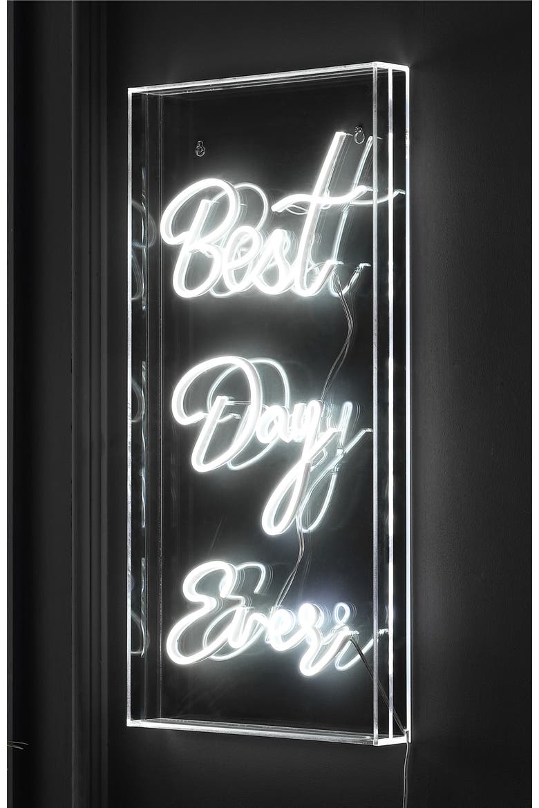 Best Day Ever 11.75" X 23.63" Contemporary Glam Acrylic Box USB Operated LED Neon Light, White, Alternate, color, White