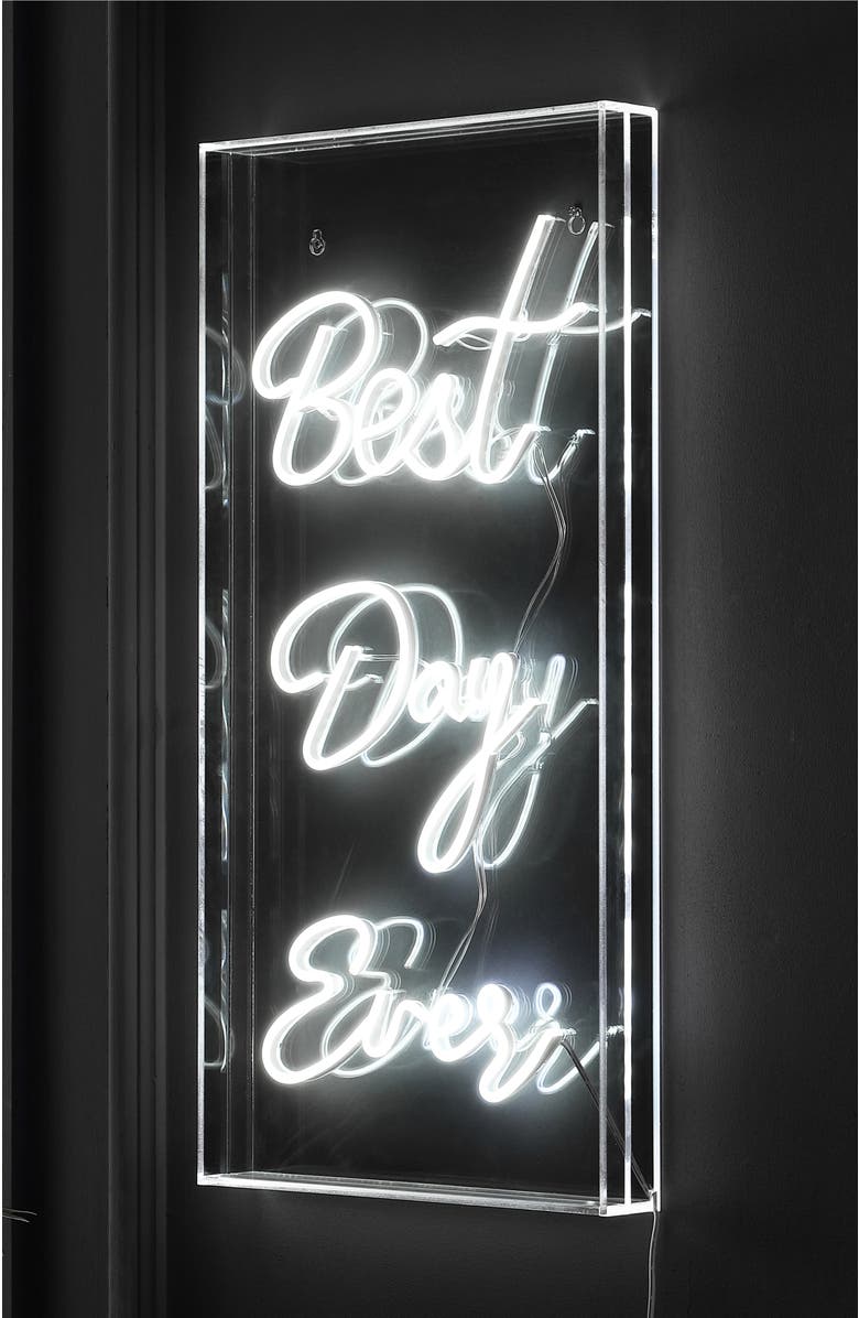JONATHAN Y Best Day Ever 11.75" X 23.63" Contemporary Glam Acrylic Box USB Operated LED Neon Light, White, Alternate, color, White