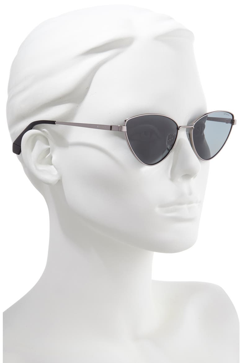 56mm Polarized Cat Eye Sunglasses, Alternate, color, BLACK/ RUTHENIUM