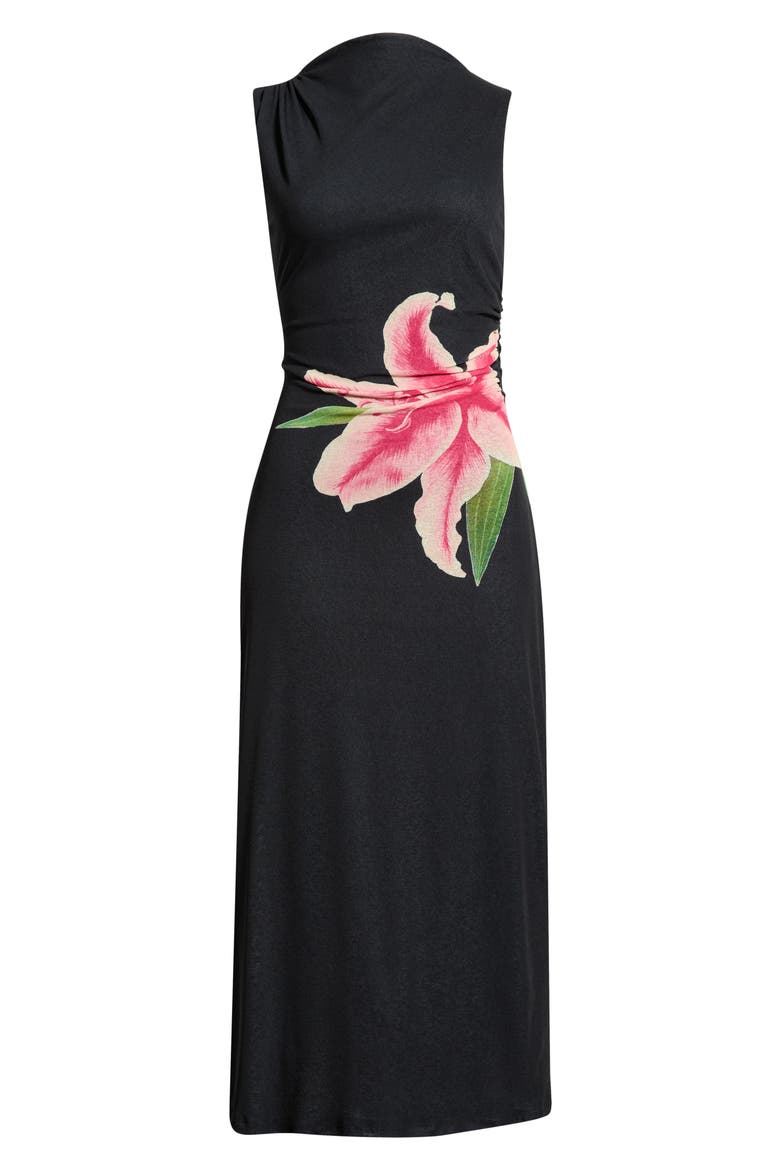 Rebecca Floral Placement Sleeveless Midi Dress, Alternate, color, PEACH LILY