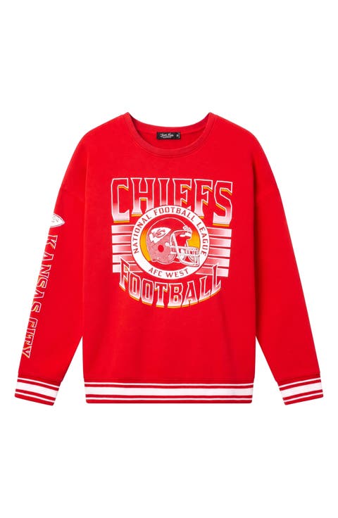 Kansas City Chiefs Oversize Striped Rib Fleece Crewneck Sweatshirt