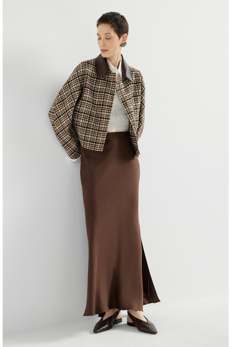 Viscose and linen twill fluid bias-cut skirt, Alternate, color, Cocoa
