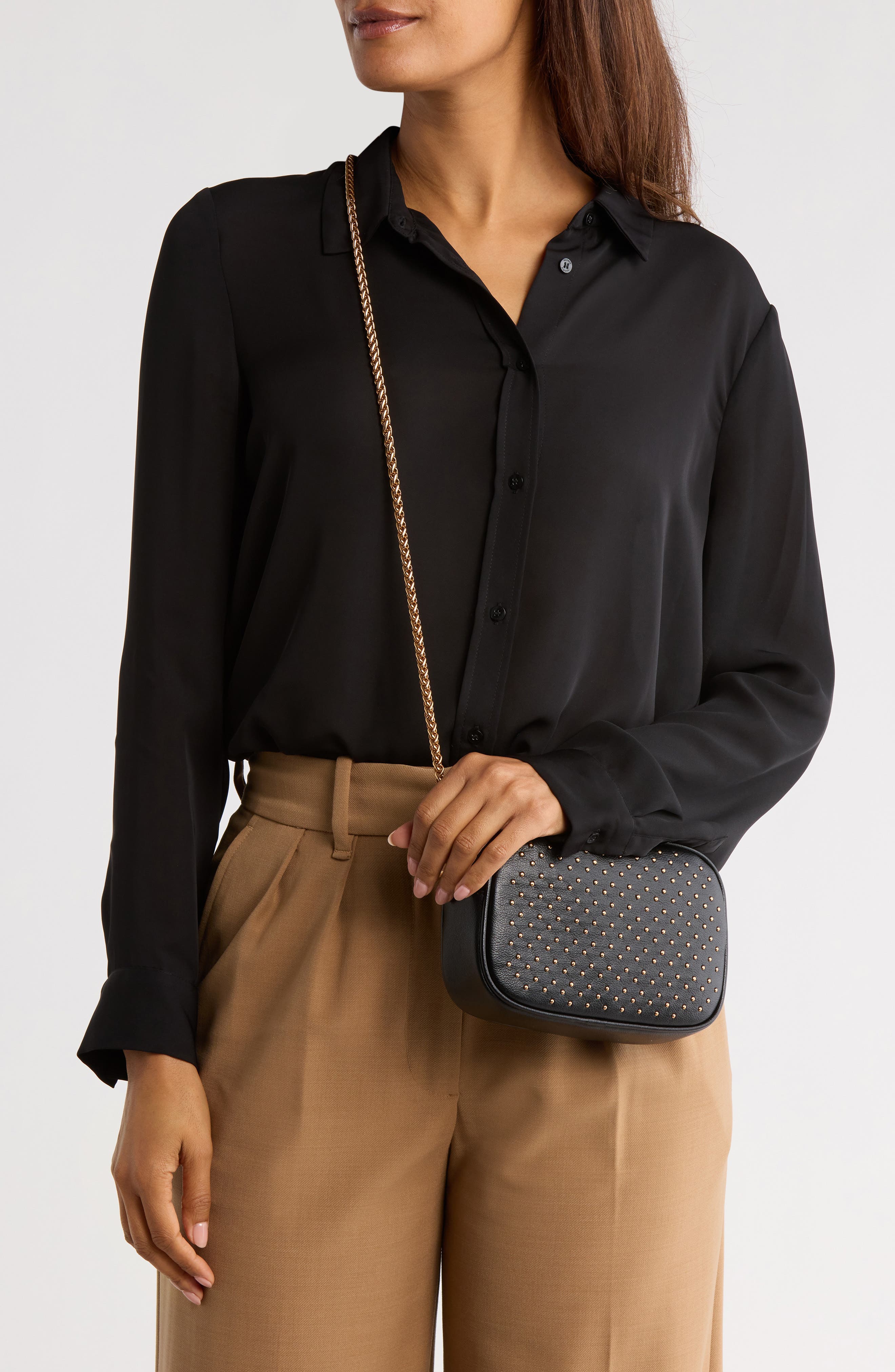 Sam Edelman Nylie Studded Camera Bag, Alternate, color, Black