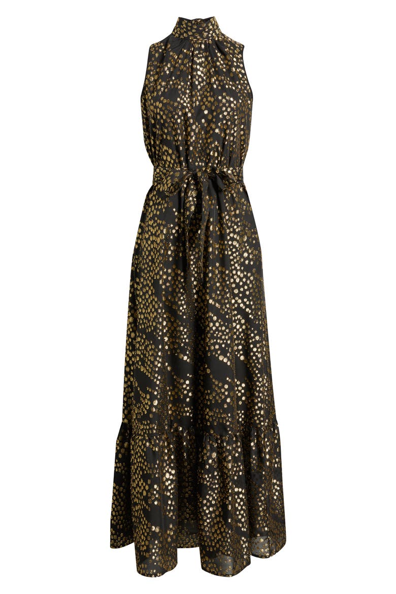 Metallic Dot Chiffon Gown, Alternate, color, BLACK GOLD