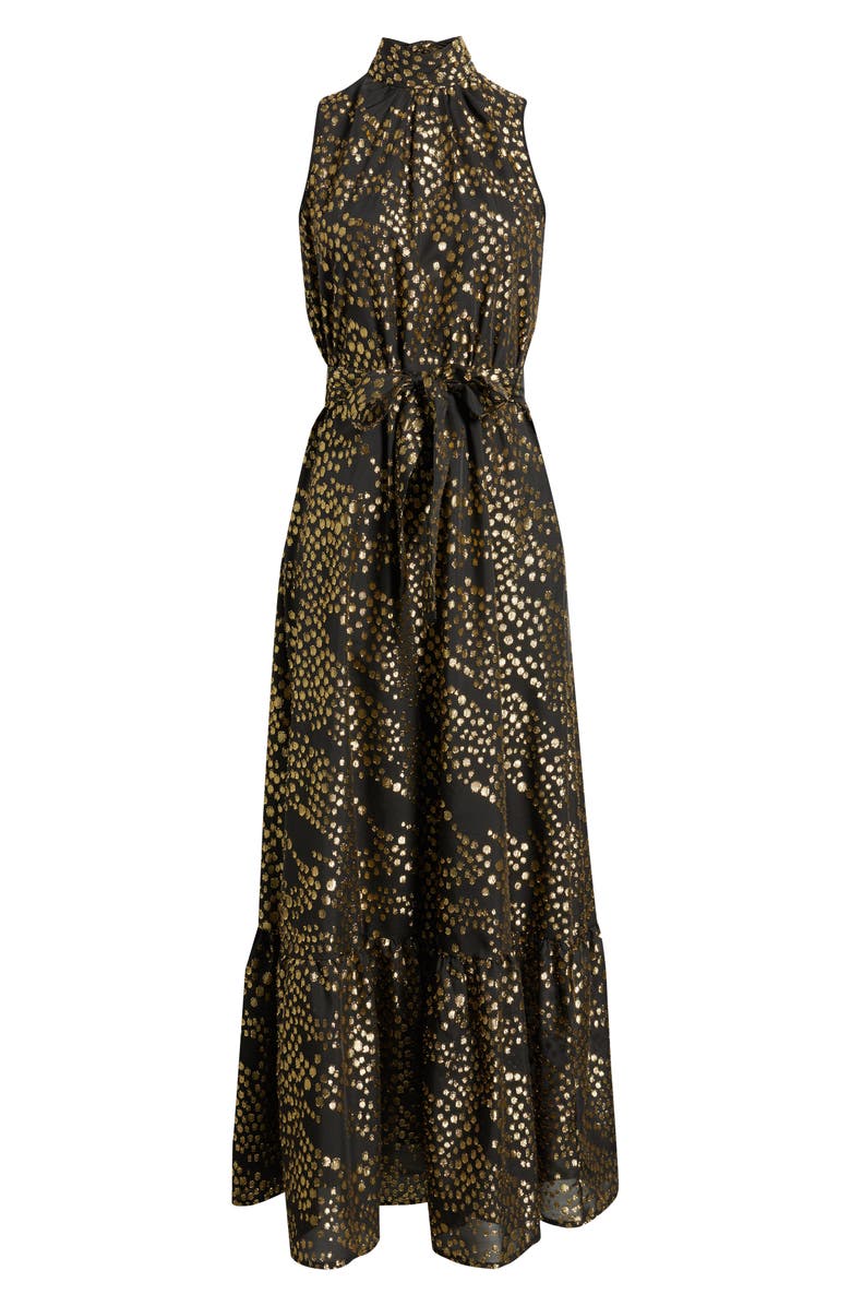 Julia Jordan Metallic Dot Chiffon Gown, Alternate, color, Black Gold
