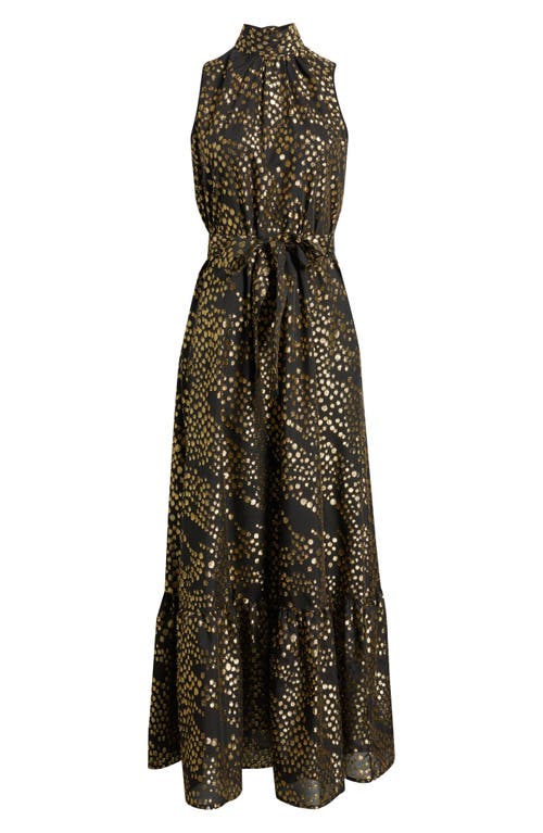 Julia Jordan Metallic Dot Chiffon Gown In Animal Print
