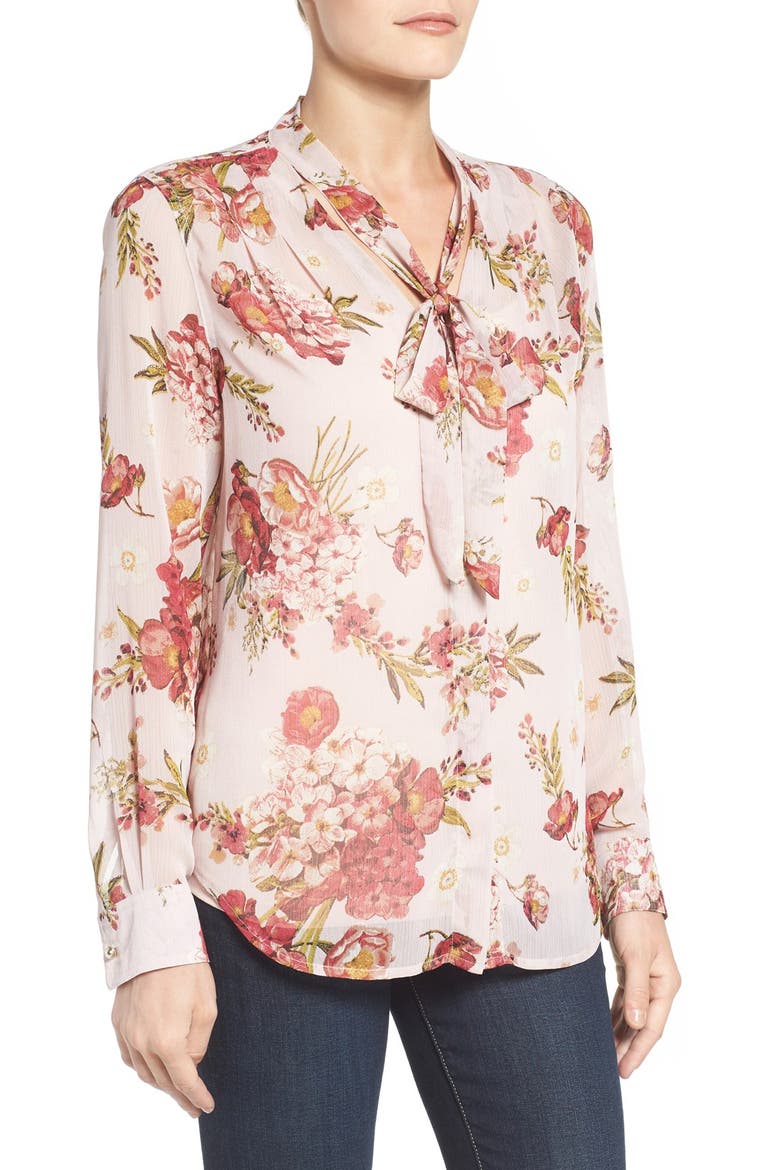 Amelie Tie Neck Floral Blouse, Main, color, PINK