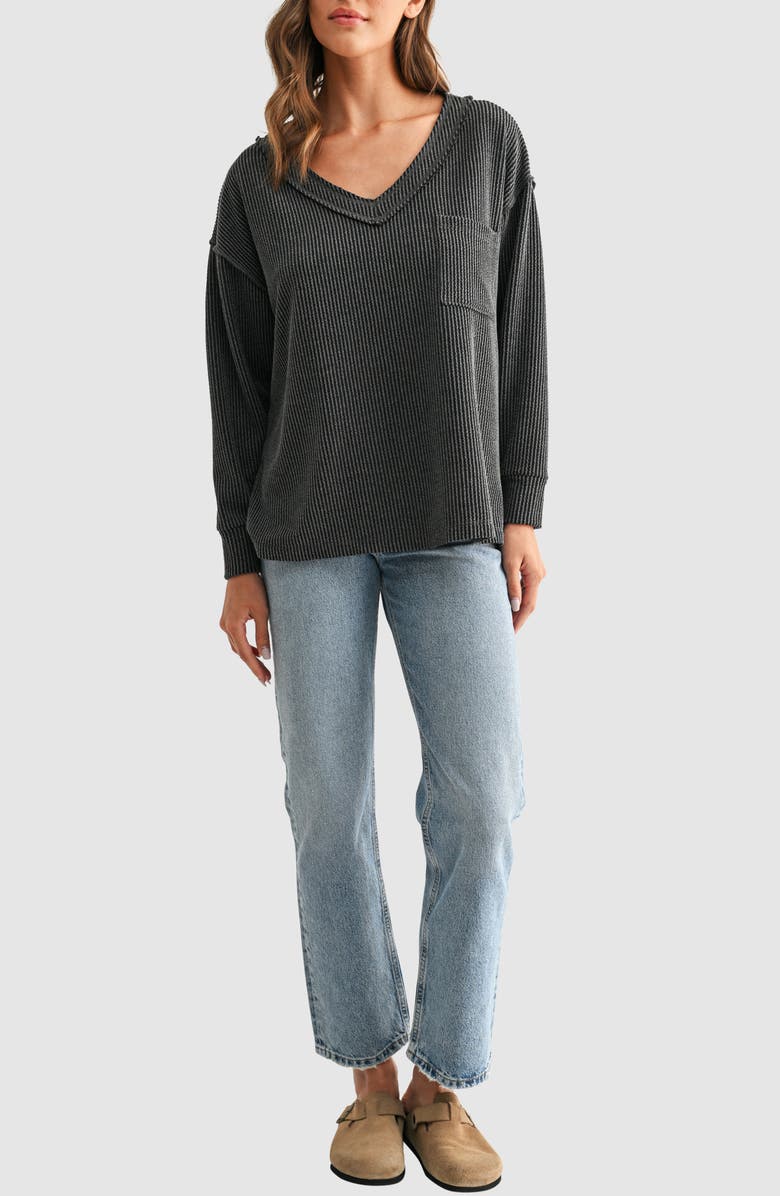Lush Rib Knit Pocket Sweater, Alternate, color, Charcoal
