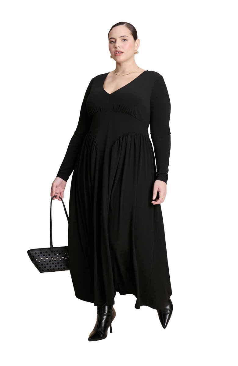 ELOQUII Plunge Neck Knit Dress, Main, color, Black Onyx