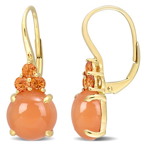 Orange Moonstone & Sapphire Circle Earrings