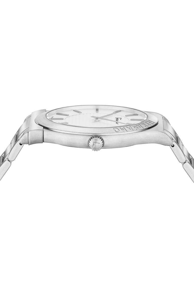 FERRAGAMO Gancini Swiss Quartz Bracelet Watch, Alternate, color, White/ Stainless Steel