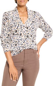 NIC+ZOE Cheetah Spot V-Neck Cotton Blend Sweater