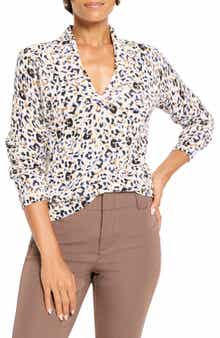 NIC+ZOE Cheetah Spot V-Neck Cotton Blend Sweater