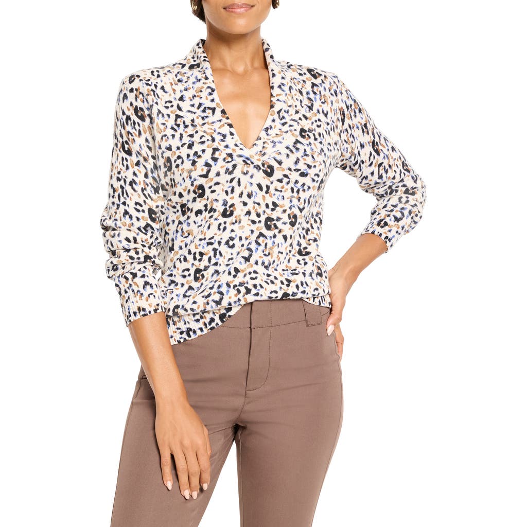 Nic + Zoe Nic+zoe Cheetah Spot V-neck Cotton Blend Sweater In Multi