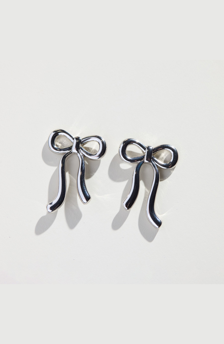 Nickel & Suede Vintage Bow Stud Earrings, Main, color, Silver