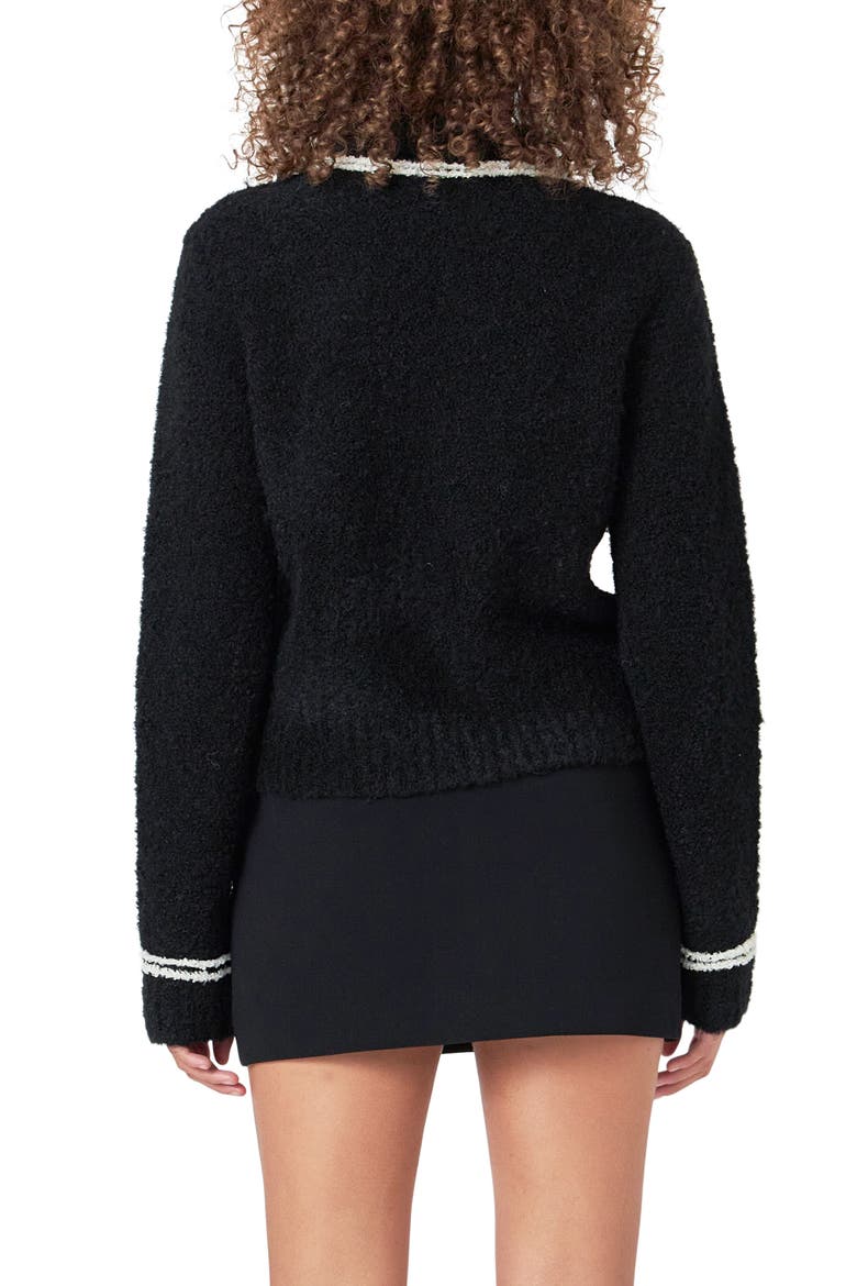 Bow Accent Bouclé Sweater, Alternate, color, BLACK