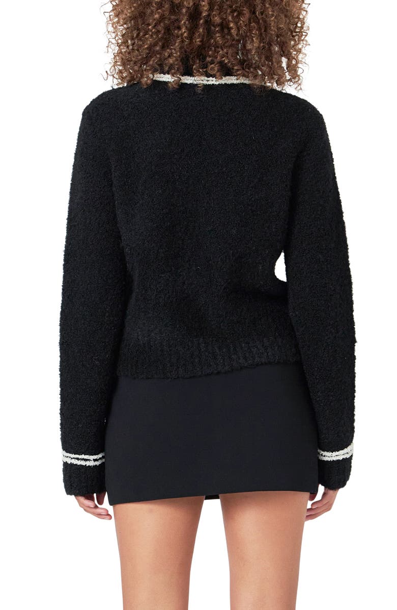 Endless Rose Bow Accent Bouclé Sweater, Alternate, color, Black