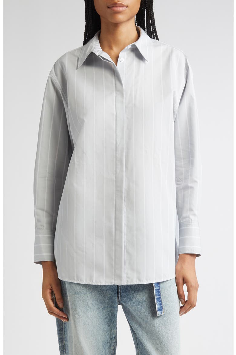 Addy Stripe Cotton & Silk Button-Up Shirt, Main, color, GREY MULTI