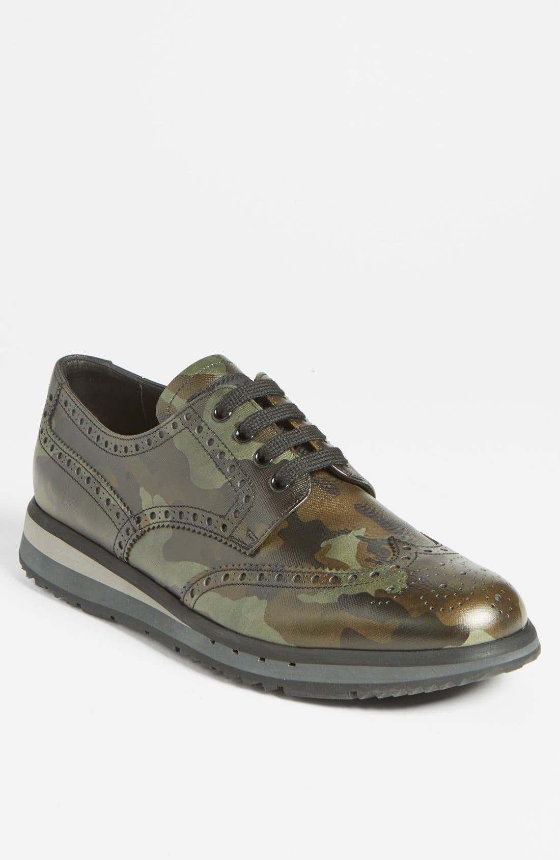 Camo Wingtip Sneaker, Main, color, BROWN CAMOUFLAGE