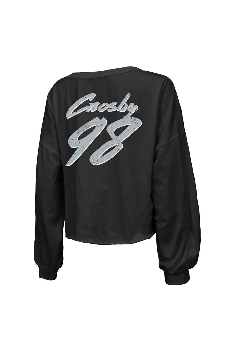 Majestic Threads Women's Majestic Threads Maxx Crosby Black Las Vegas Raiders Off-Shoulder Script Player Name & Number Cropped Long Sleeve V-Neck T-Shirt, Alternate, color, Black