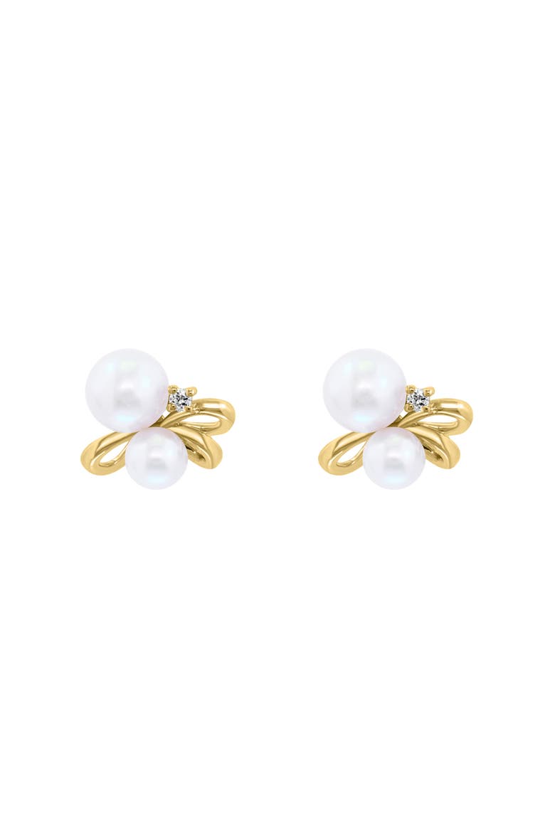 14K Yellow Gold Diamond & Freshwater Pearl Stud Earrings, Alternate, color, WHITE