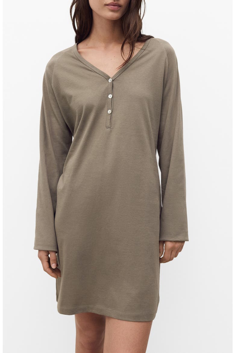 Long Sleeve Cotton Nightgown, Main, color, DARK TAUPE