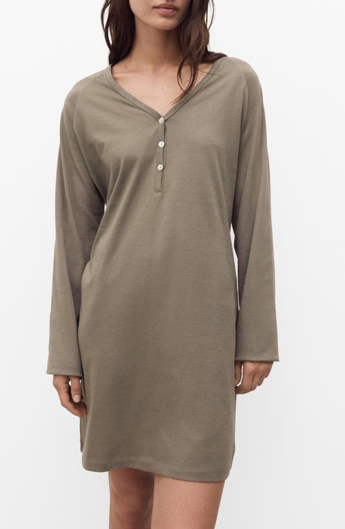 Mango Long Sleeve Cotton Nightgown In Green
