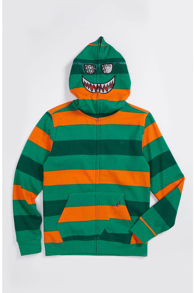 Rugby Stripe Mask Hoodie, Main, color, EMERALD GREEN