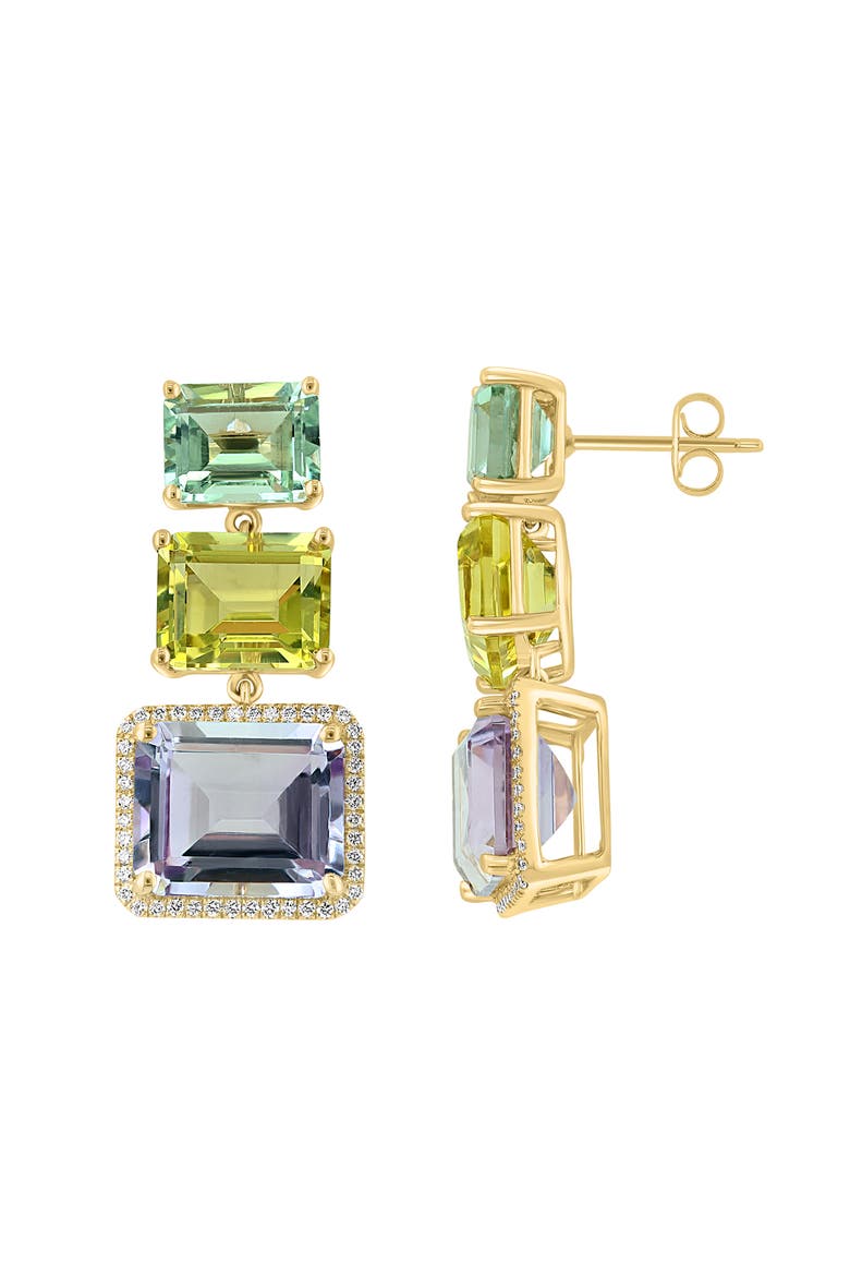 14K Yellow Gold Diamond,Pink Amethyst,Green Amethyst,Lemon Quartz Earrings, Alternate, color, Hematite and FW Blush Pearl