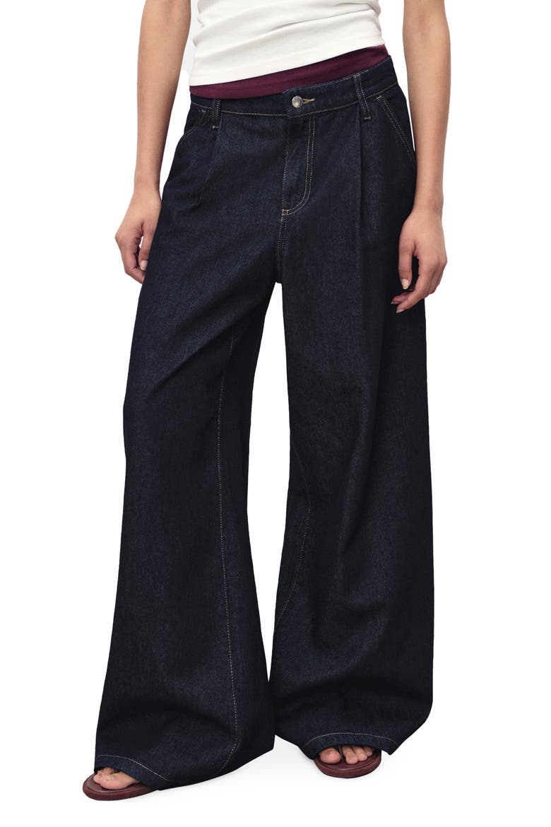 Pleated Wide Leg Jeans, Main, color, DARK BLUE