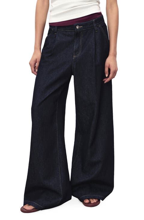 Pleated Wide Leg Jeans (Regular & Plus)