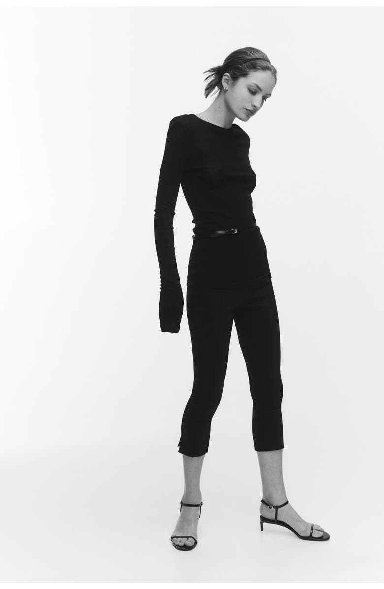 H&M Crease-leg Capri Trousers, Alternate, color, Black