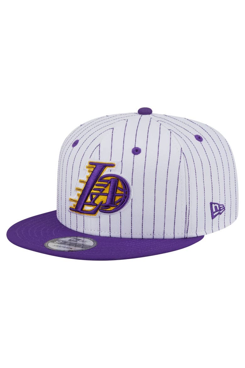 Men's New Era  White Los Angeles Lakers Deceptor Pinstripe 9FIFTY Snapback Hat, Alternate, color, White